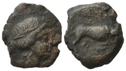 Gaul, Massalia, c. 150-100 BC. Æ (13,5mm, 1,48g). Laureate head of Apollo r. R/ Bull butting r. Maurel 96ff. Good Fine - near VF