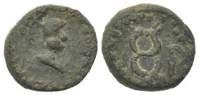 Gaul, Massalia, after 49 BC. Æ (13mm, 2.67g, 12h). Helmeted bust of Minerva r. R/ Winged caduceus; Δ-P flanking. Depeyrot 75/6. Green patina, VF