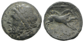 Northern Apulia, Arpi, 3rd century BC. Æ (21mm, 7.54g, 5h). Laureate head of Zeus l. R/ Boar r.; spear above. HNItaly 642; SNG ANS 635. Near VF