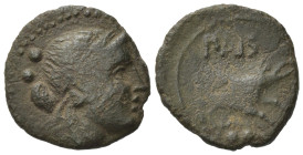 Northern Lucania, Paestum (Poseidonia). Second Punic War. 218-201 BC. Æ Sextans (14,5mm, 1,51g). Female head right; two pellets (mark of value) to lef...