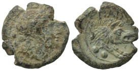 Northern Lucania, Paestum, 218-201 BC. Æ Sextans (16,5mm, 3,70g). Female head r. R/ Forepart of boar r. Crawford, Paestum 12/1; HNItaly 1218. Good Fin...