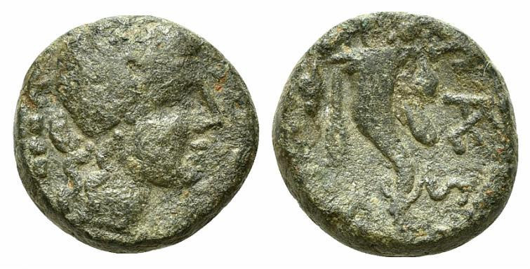 Northern Lucania, Paestum, c. 218-201. Æ Triens (14mm, 2.37g, 11h). Laureate fem...