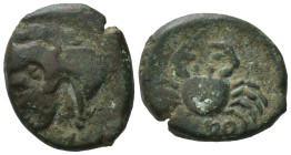 Bruttium, Kroton, c. 350-300 BC. Æ (16,5mm, 3,06g). Head of Herakles l., wearing lion's skin headdress. R/ Crab. HNItaly 2225; Weber 1047. Very Rare, ...