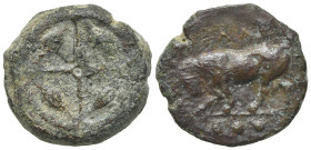 Sicily, Adranon, c. 340-330 BC. Æ (22mm, 10.43g, 1h). Laureate head of Apollo l. R/ Kithara. Campana 4; CNS III, 4-5 OS (Ameselon); SNG ANS -; HGC 2, ...