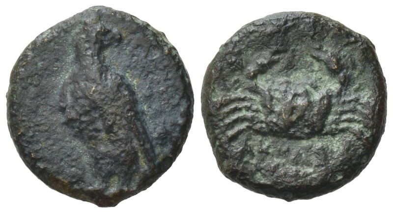 Sicily, Akragas, c. 338-317 BC. Æ Onkia? (13mm,1,85g). Eagle standing l., head r...