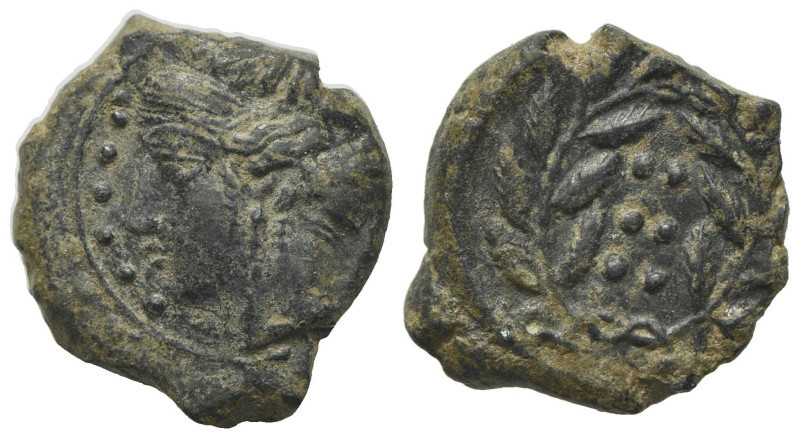 Sicily, Himera, c. 420-407 BC. Æ Hemilitron (17.5mm, 4.06g, 11h). Head of nymph ...