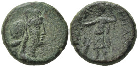 Sicily. Hybla Megala. Roman rule, after 210 BC. Æ Trias (?) (18,5mm, 6,25g). Veiled female head to right, wearing kalathos; to left, bee. R/ Dionysos ...