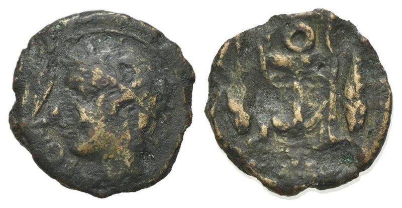 Sicily, Leontinoi, c. 405-402 BC. Æ Onkia (10mm, 0.60g, 9h). Laureate head of Ap...