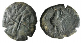Sicily, The Mamertini, after 288 BC. Æ (18mm, 5.42g, 6h). Laureate head of Ares r.; c/m: X. R/ Eagle standing l. CNS I, 21; SNG Copenhagen 439 HGC 2, ...