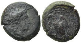 Sicily, Morgantina, c. 339/8-317 BC. Æ Hemilitron (19mm, 6,80g). Laureate head of Apollo r. R/ Eagle standing l. on serpent. Campana 8b; CNS III, 4; S...
