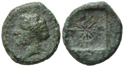 Sicily, Syracuse. Second Democracy. 466-405 BC. Æ Hemilitron. (17,5mm, 4,29g). Struck circa 410-405 BC. Head of Arethousa left, hair in sphendone deco...