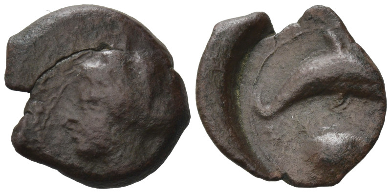 Sicily, Syracuse, c. 415-405 BC. Æ Hemilitron (17mm, 2,43g). Head of Arethusa l....