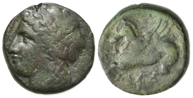 Sicily, Syracuse, 344-317 BC. Æ (17mm, 5.55g, 1h). Laureate head of Apollo l. R/...