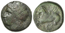 Sicily, Syracuse, 344-317 BC. Æ (17mm, 5.55g, 1h). Laureate head of Apollo l. R/ Pegasos flying l. CNS II, 85; SNG ANS -; HGC 2, 1486. Near VF