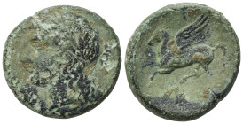 Sicily, Syracuse, Bronze under Timoleon and the Third Democracy, ca. 336-317 BC; Æ (19mm, 4,99g). Laureate head of Apollo l., R/ Pegasos l. CNS -; HGC...