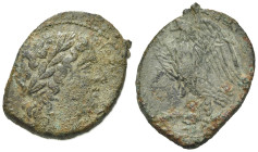 Sicily, Syracuse. Hiketas II (287-278 BC). Æ (24mm, 6.09g, 9h), c. 283-279. Laureate head of Zeus Hellanios r. R/ Eagle standing l. on thunderbolt; A ...