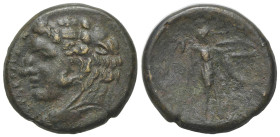 Sicily, Syracuse. Pyrrhos (278-276 BC). Æ (24mm, 9.97g, 12h). Head of Herakles l., wearing lion-skin. R/ Athena Promachos advancing r., holding thunde...