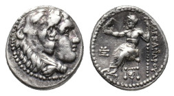 Kings of Macedon, Alexander III ‘the Great’ (336-323 BC). AR Drachm (15mm, 4.25g). Sardes, c. 334/25-323 BC. Head of Herakles r., wearing lion skin. R...