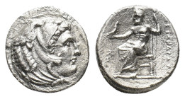 Kings of Macedon, Alexander III ‘the Great’ (336-323 BC). AR Drachm (16mm, 3.64gg). Uncertain mint. Head of Herakles r., wearing lion skin. R/ Zeus Aë...