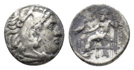 Kings of Macedon, Philip III Arrhidaios (323-317 BC). AR Drachm (16mm, 4.17gg). Uncertain mint. Head of Herakles r., wearing lion skin. R/ Zeus Aëtoph...