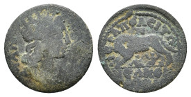 Phrygia, Hierapolis. Pseudo-autonomous, 3rd century AD. Æ (22mm, 4.82g). Radiate and draped bust of Helios-Lairbenos r. R/ She-wolf standing l., suckl...