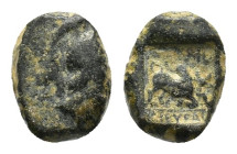 Phrygia, Kibyra, c. 2nd century BC. Æ (9mm, 2.62g). Helmeted head of Athena r. R/ Humped bull charging r. HGC 7, 717. Good Fine