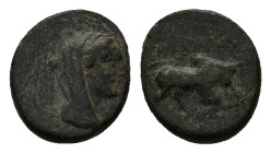 Phrygia, Kibyra, c. 96-81 BC. Æ (13mm, 3.71g). Veiled female bust r. R/ Humped bull standing r. HGC 7, -. Good Fine