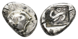 Dynasts of Lycia, Uncertain dynast, c. 500-470/60 BC. AR Stater (18mm, 7.26g). Forepart of boar l. R/ Triskeles in dotted square within incuse square....