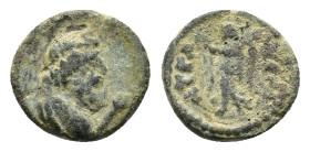 Pamphylia, Attalea. Pseudo-autonomous issue, time of Antoninus Pius (138-161). Æ (13.5mm, 1.76g, 6h). Bust of Poseidon r., with slight drapery, holdin...