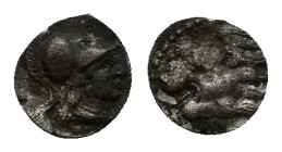 Pamphylia, Side, c. 370-360 BC. AR Obol (9mm, 0.68g). Head of lion l. R/ Helmeted head of Athena r., wearing necklace. SNG BnF 739; SNG von Aulock 477...