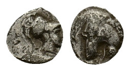 Pamphylia, Side, c. 370-360 BC. AR Obol (8mm, 0.60g). Head of lion l. R/ Helmeted head of Athena r., wearing necklace. SNG BnF 739; SNG von Aulock 477...
