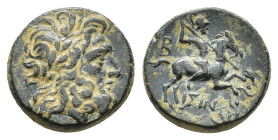 Pisidia, Isinda, 2nd-1st century BC. Æ (19mm, 8.08g), year 2 (24/3 or 11/10 BC). Laureate head of Zeus r. R/ Horseman galloping r., spearing serpent; ...