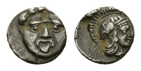 Pisidia, Selge, c. 350-300 BC. AR Obol (9mm, 1.03g). Facing gorgoneion. R/ Helmeted head of Athena r. SNG BnF 1929-30 var. (astragalos on rev.). VF