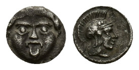 Pisidia, Selge, c. 350-300 BC. AR Obol (10mm, 0.95g). Facing gorgoneion. R/ Helmeted head of Athena r. SNG BnF 1929-30 var. (astragalos on rev.). VF