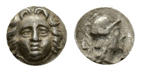 Pisidia, Selge, c. 350-300 BC. AR Obol (9mm, 0.95g). Facing gorgoneion. R/ Helmeted head of Athena r.; astralagos behind. SNG BnF 1934. VF