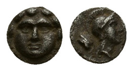 Pisidia, Selge, c. 350-300 BC. AR Obol (9mm, 0.90g). Facing gorgoneion. R/ Helmeted head of Athena r.; astralagos behind. SNG BnF 1934. VF