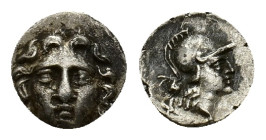 Pisidia, Selge, c. 350-300 BC. AR Obol (10mm, 0.84g). Facing gorgoneion. R/ Helmeted head of Athena r.; astralagos behind. SNG BnF 1934. Near VF