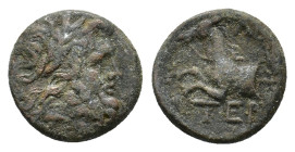 Pisidia, Termessos, 1st century BC. Æ (16mm, 4.33g). Laureate head of Zeus r. R/ Forepart of horse l. Cf. SNG BnF 2137-9. Green patina, Good Fine - ne...