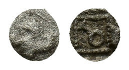 Cilicia, Tarsos, c. 500-400 BC. AR Hemiobol (6mm, 0.28g). Forepart of griffin l. R/ Monoskeles or ankh-like symbol within dotted square, all within in...