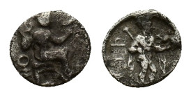 Cilicia, Tarsos. Tiribazos (Satrap of Lydia, 388-380 BC). AR Obol (8mm, 0.68g). Baal of Tarsos seated r., holding eagle and resting on sceptre; monogr...