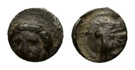 Cilicia, Tarsos. Pharnabazos (380-374/3 BC). AR Obol (8mm, 0.70g). Female head facing slightly l. R/ Helmeted and bearded male head (Ares?) l. SNG BnF...