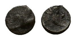 Cilicia(?), Uncertain, 4th century BC. AR Hemiobol (6mm, 0.34g). Uncertain type. R/ Bearded head r.(?). Fine
