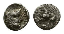 Cyprus, Kition. Baalmelek I (c. 479-449 BC). AR Obol (8mm, 0.89g). Head of Herakles r., wearing lion skin. R/ Lion standing l. Tziambazis 16 var. (lio...