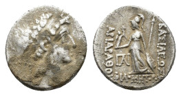Kings of Cappadocia Ariarathes VII Philometor (c. 116-100 BC). AR Drachm (16mm, 3.93g). Mint C (Komana), no date. Diademed head r. R/ Athena Nikephoro...