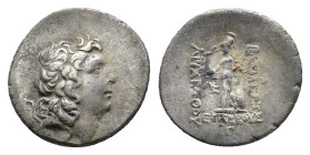 Kings of Cappadocia, Ariarathes IX (c. 100-85 BC). AR Drachm (18mm, 4.13g). Mint A (Eusebeia-Mazaka), year 13 (88/7 BC). Diademed head r., with the fe...