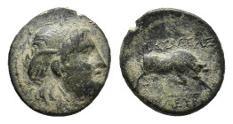 Seleukid Kings, Seleukos I Nikator (312-281 BC). Æ (14mm, 2.36g). Sardes, c. 282-1 BC. Winged head of Medusa r. R/ Bull butting r. HGC 9, 107a. Near V...