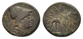 Seleukid Kings, Seleukos II (246-225 BC). Æ (20mm, 8.32g). Antioch on the Orontes. Helmeted head of Athena r. R/ Nike advancing l., holding wreath; an...
