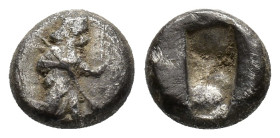 Achaemenid Kings of Persia, c. 485-420 BC. AR Siglos (14mm, 4.74g). Persian king or hero, wearing kidaris and kandys, quiver over shoulder, in kneelin...