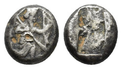 Achaemenid Kings of Persia, c. 485-420 BC. AR Siglos (16mm, 4.06g). Persian king or hero, wearing kidaris and kandys, quiver over shoulder, in kneelin...