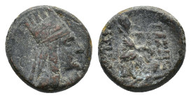 Kings of Armenia, Tigranes II ‘the Great’ (95-56 BC). Æ (17mm, 6.49g), Tigranokerta, c. 80-68. Draped bust r., wearing five-pointed tiara decorated. R...